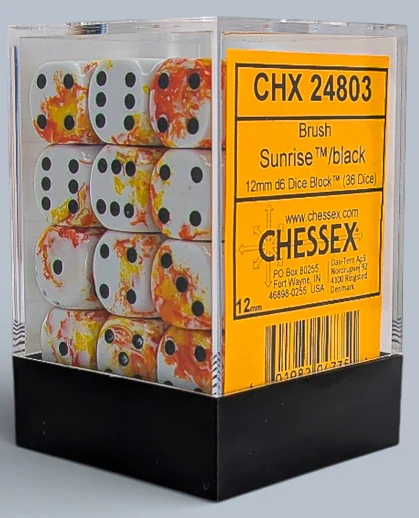 Chessex Brush Dice - 36 x D6 - 12mm - Sunrise/Black