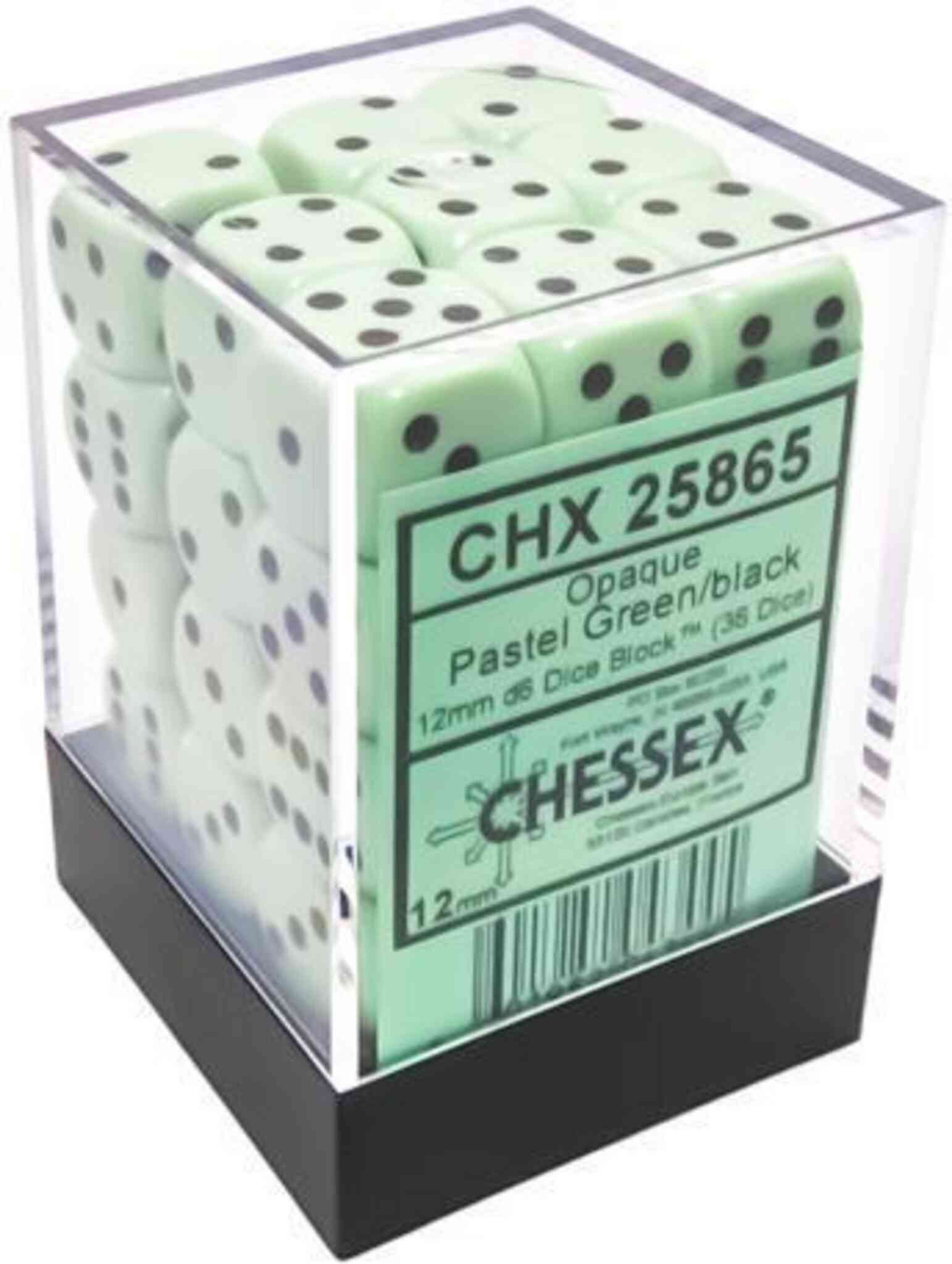 Chessex Opaque Dice - 36 x D6 - 12mm - Pastel Green/Black