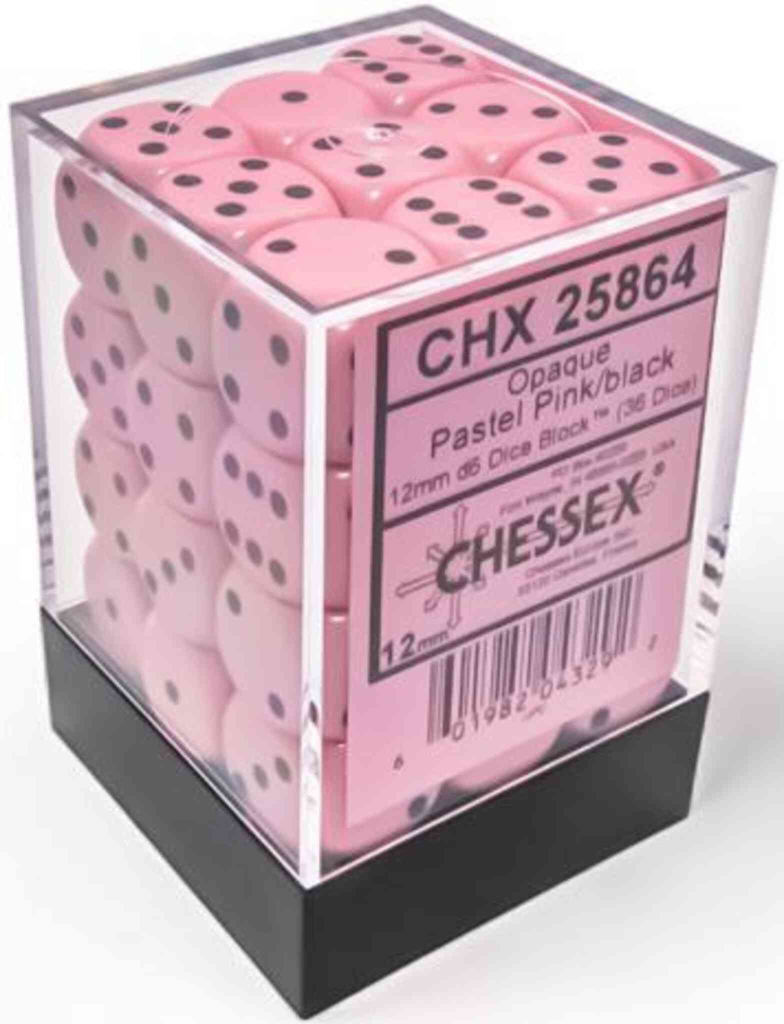 Chessex Opaque Dice - 36 x D6 - 12mm - Pastel Pink/Black