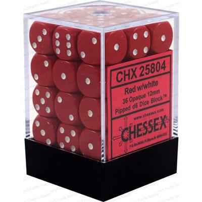Chessex Opaque Dice - 36 x d6 - 12mm - Red/White