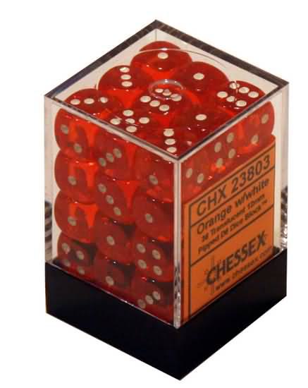Chessex Translucent Dice - 36 x D6 - 12mm - Orange/White