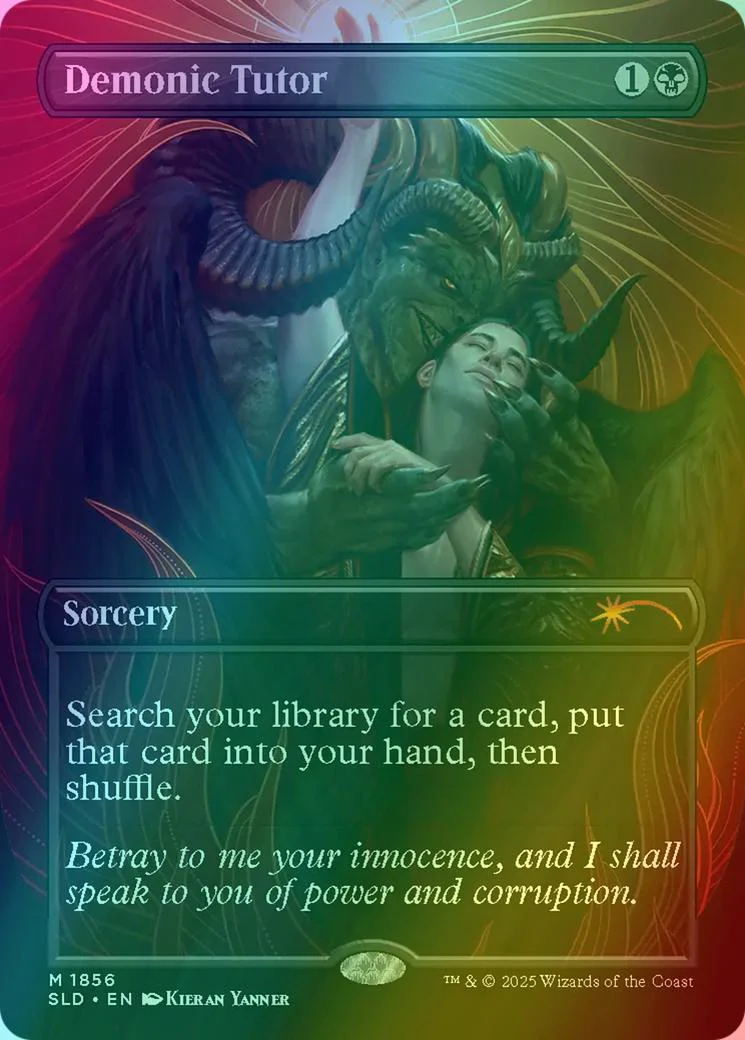 Demonic Tutor [1856] [Borderless] [Kieran Yanner] [Secret Lair Drop] [Rainbow Foil]