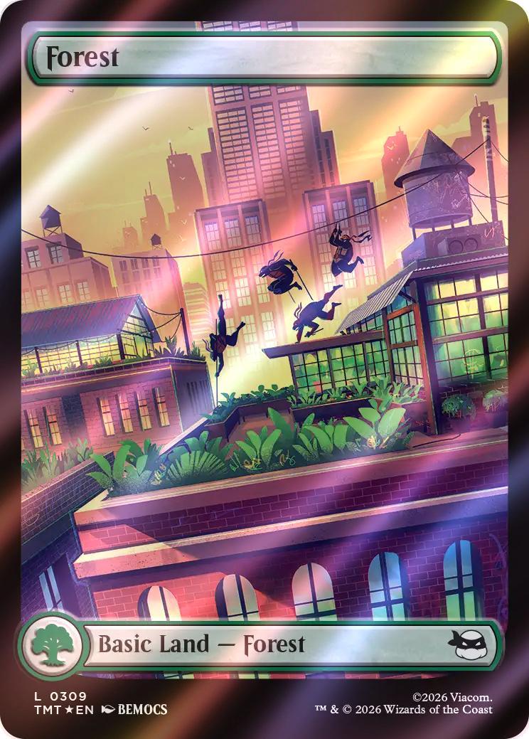 Forest [309] [Full Art] [Rooftop Basic Land] [Teenage Mutant Ninja Turtles] [Surge Foil]