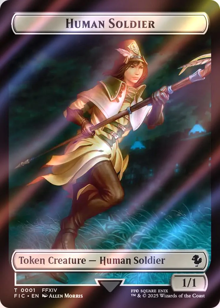 Hero Token (32) // Human Soldier Token (01) [TFIN/TFIC Set Symbol] [FINAL FANTASY: Commander: Tokens] [Surge Foil] - Image 2