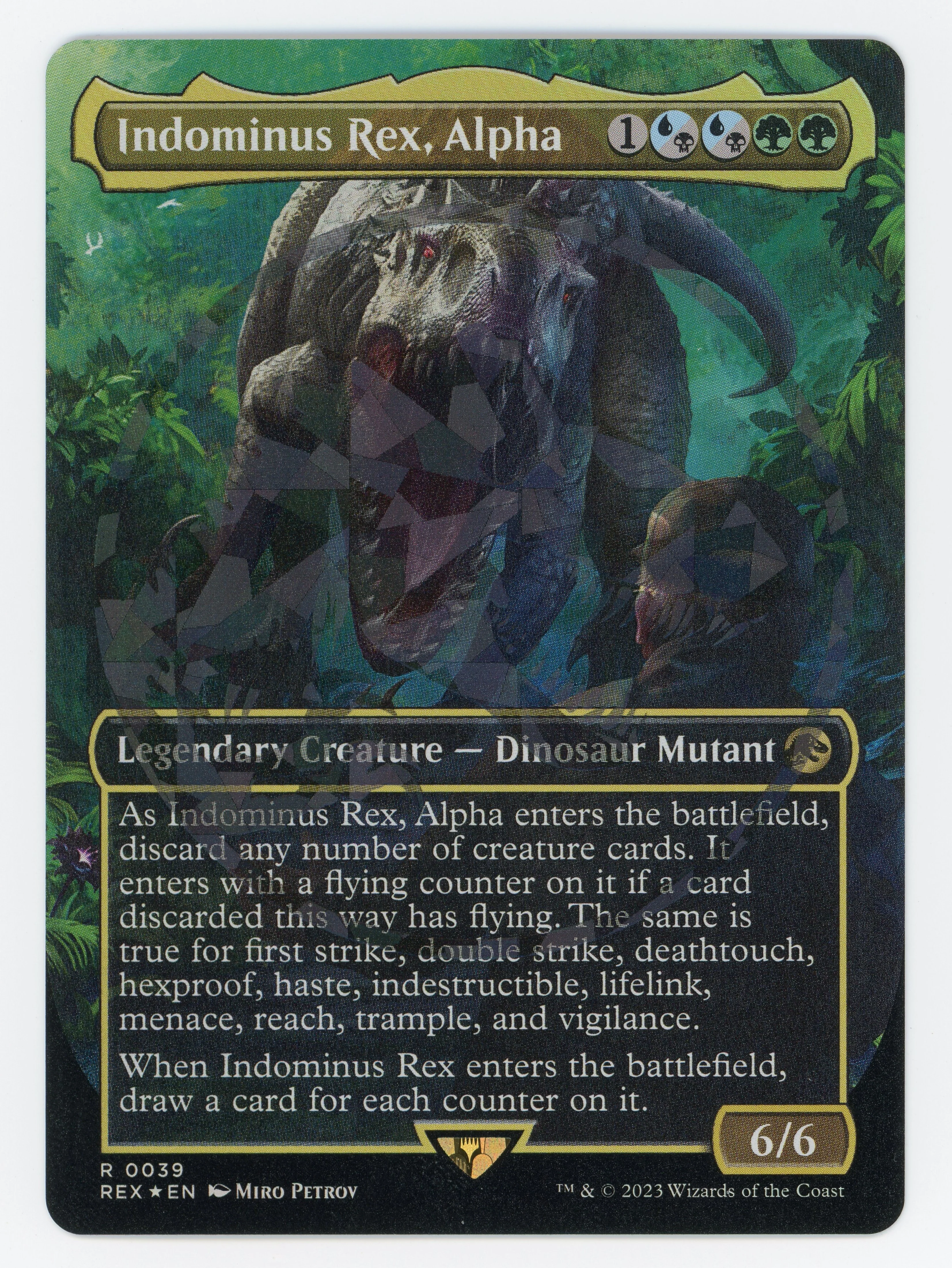 Indominus Rex, Alpha - Borderless - Emblem - Foil - Scan 14574