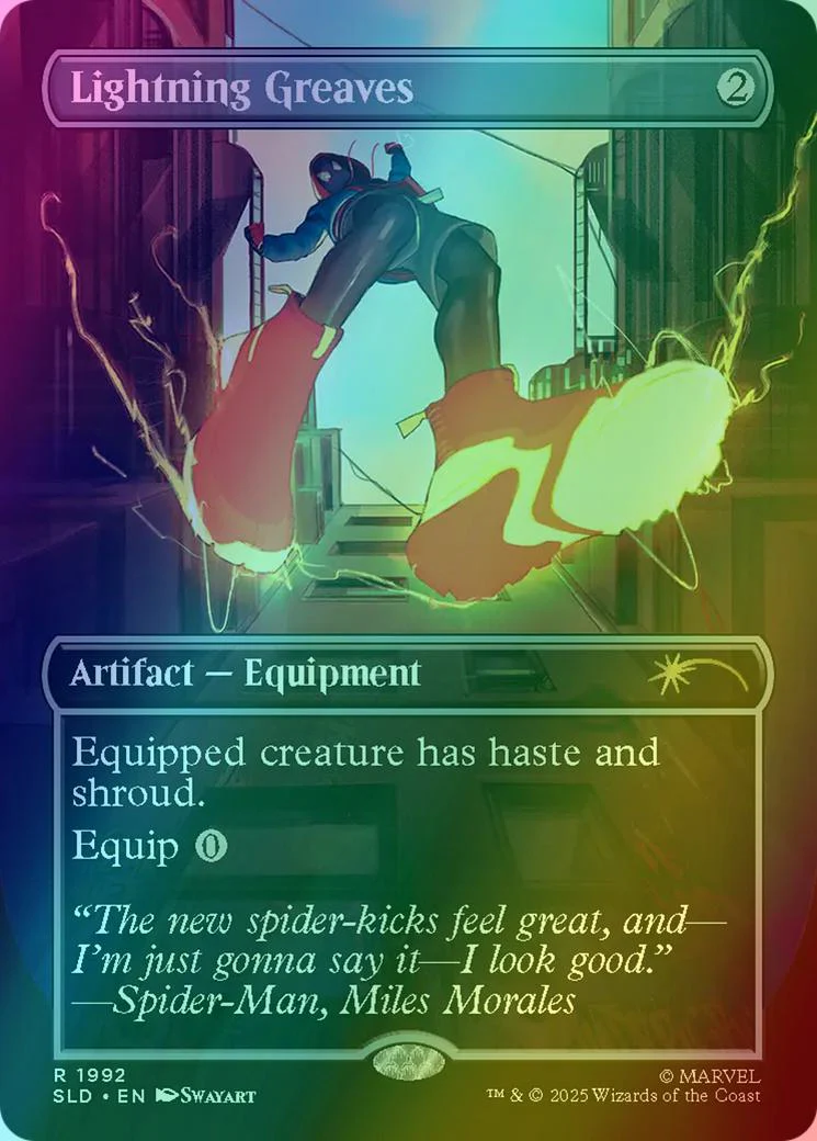 Lightning Greaves [1992] [Borderless] [Spider-Man: Heroic Deeds] [Secret Lair Drop] [Rainbow Foil]