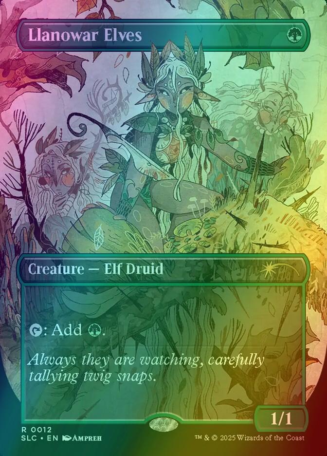 Llanowar Elves [0012] [Borderless] [Encyclopedia of Magic] [Secret Lair Countdown] [Foil]