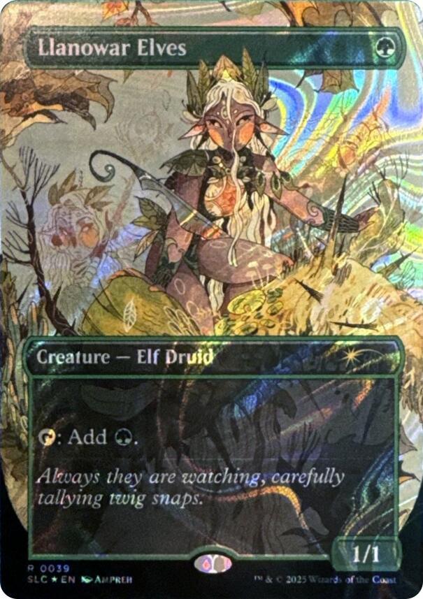 Llanowar Elves [0039] [Borderless] [Encyclopedia of Magic] [Secret Lair Countdown] [Halo Foil]