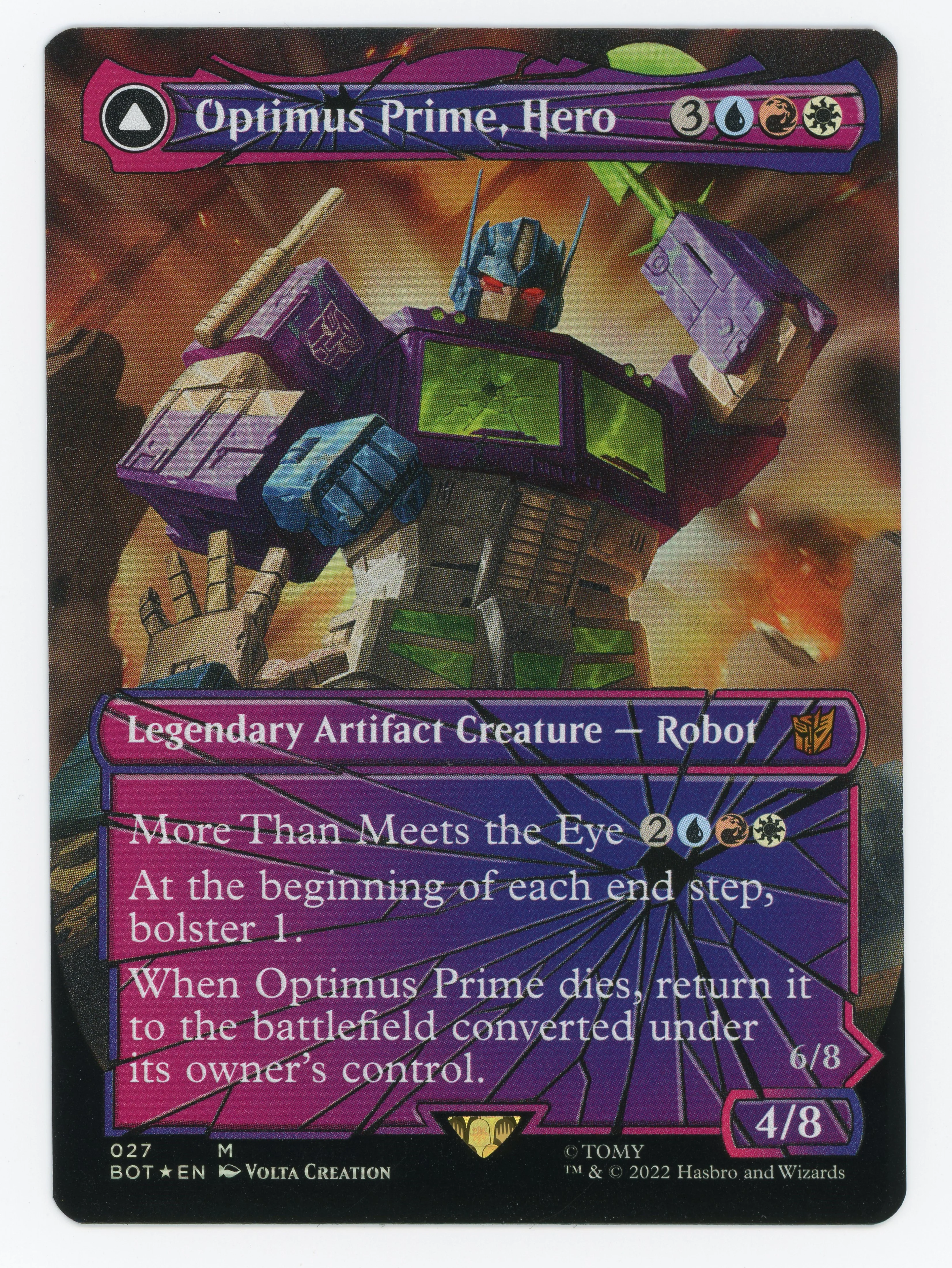 Optimus Prime, Hero // Optimus Prime, Autobot leader - Borderless - Shattered Glass - Foil - Scan 14842