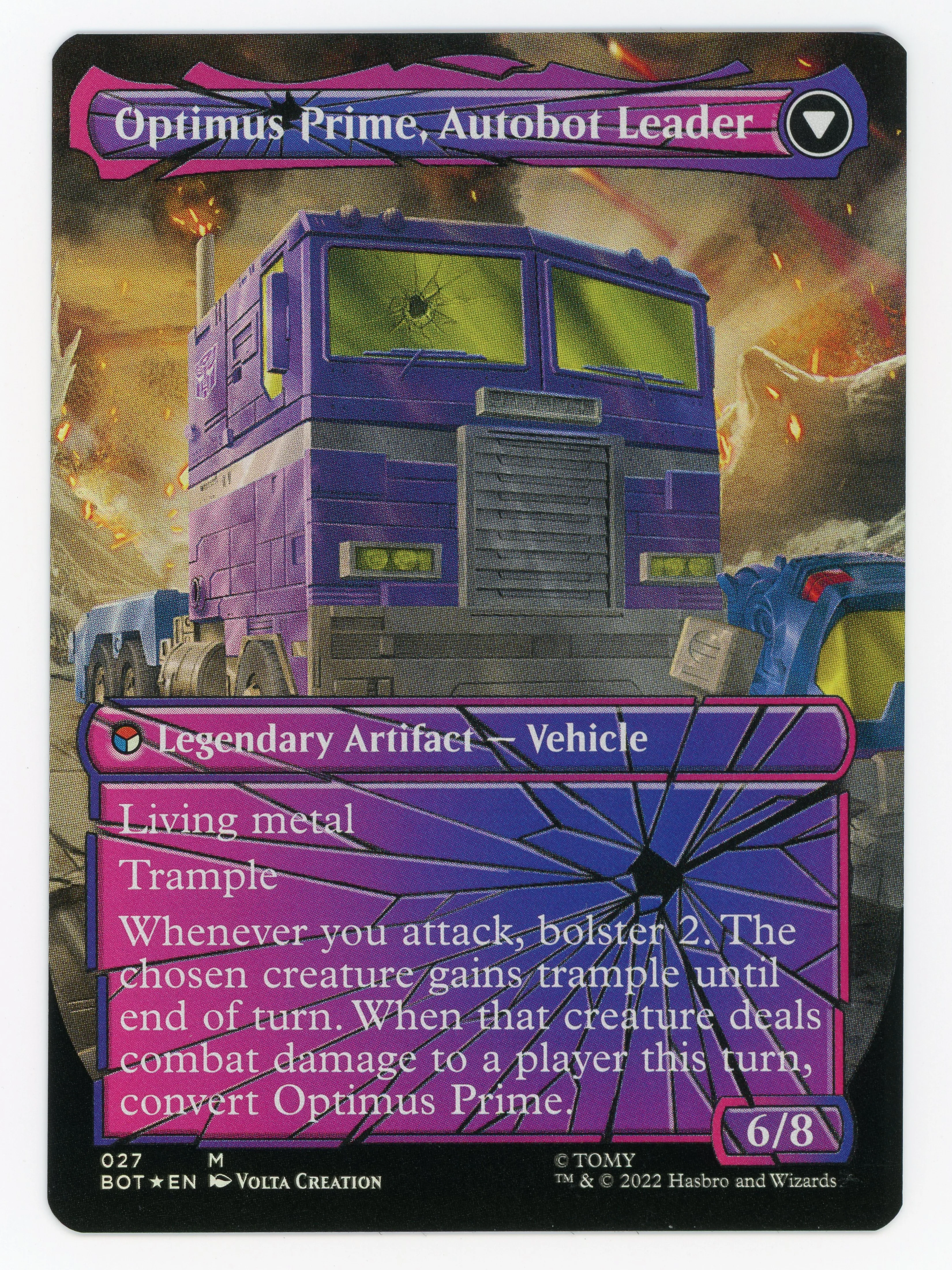 Optimus Prime, Hero // Optimus Prime, Autobot leader - Borderless - Shattered Glass - Foil - Scan 14842 - Image 2