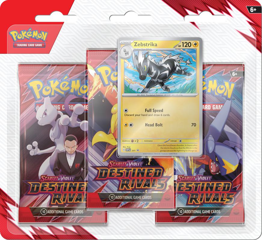 Pokémon TCG: Scarlet & Violet - Destined Rivals - Blister Pack - Three Boosters - Zebstrika Promo Card