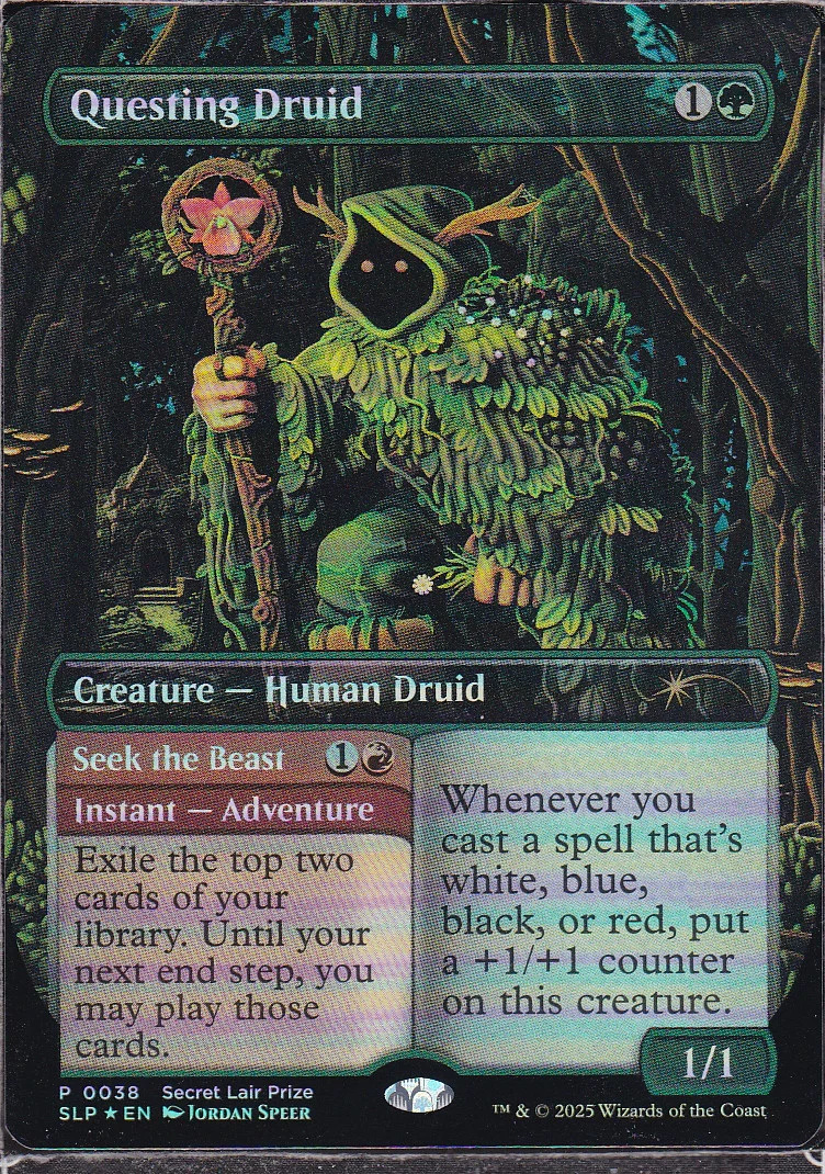 Questing Druid // Seek the Beast - Borderless - Foil - Scan 12704