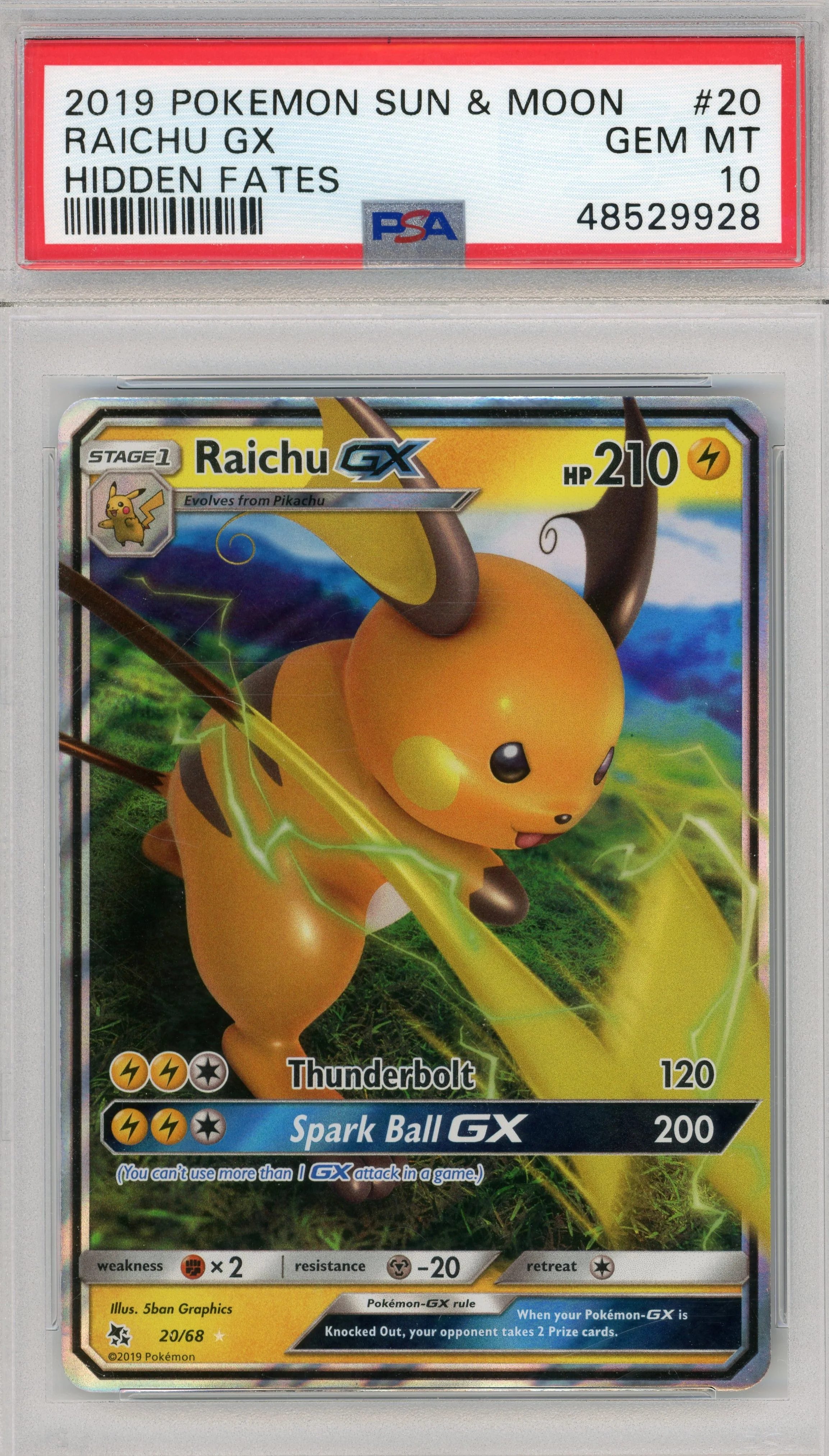 Raichu-GX - 20/68 - Rare Holo GX - Ultra Rare - Scan 14659