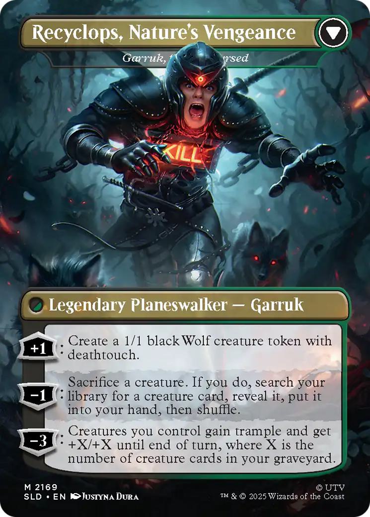 Recyclops, Eco-Friendly - Garruk Relentless // Recyclops, Nature's Vengeance - Garruk, the Veil-Cursed [2169] [Borderless] [The Office: Dwight's Destiny] [Secret Lair Drop] [Non-Foil] - Image 2