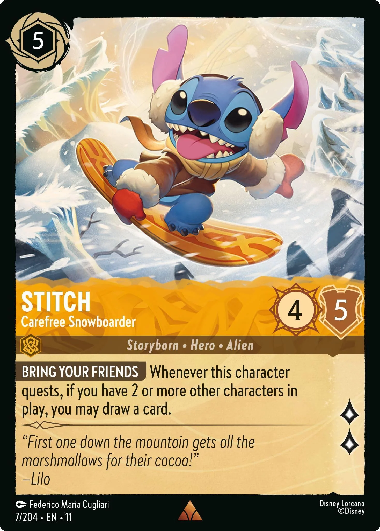 Stitch - Carefree Snowboarder - 7/204 [Winterspell] [Non-Foil]