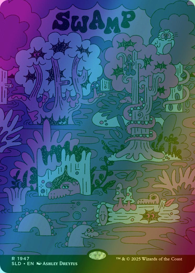 Swamp [1947] [Borderless] [Flower Power] [Secret Lair Drop] [Rainbow Foil]