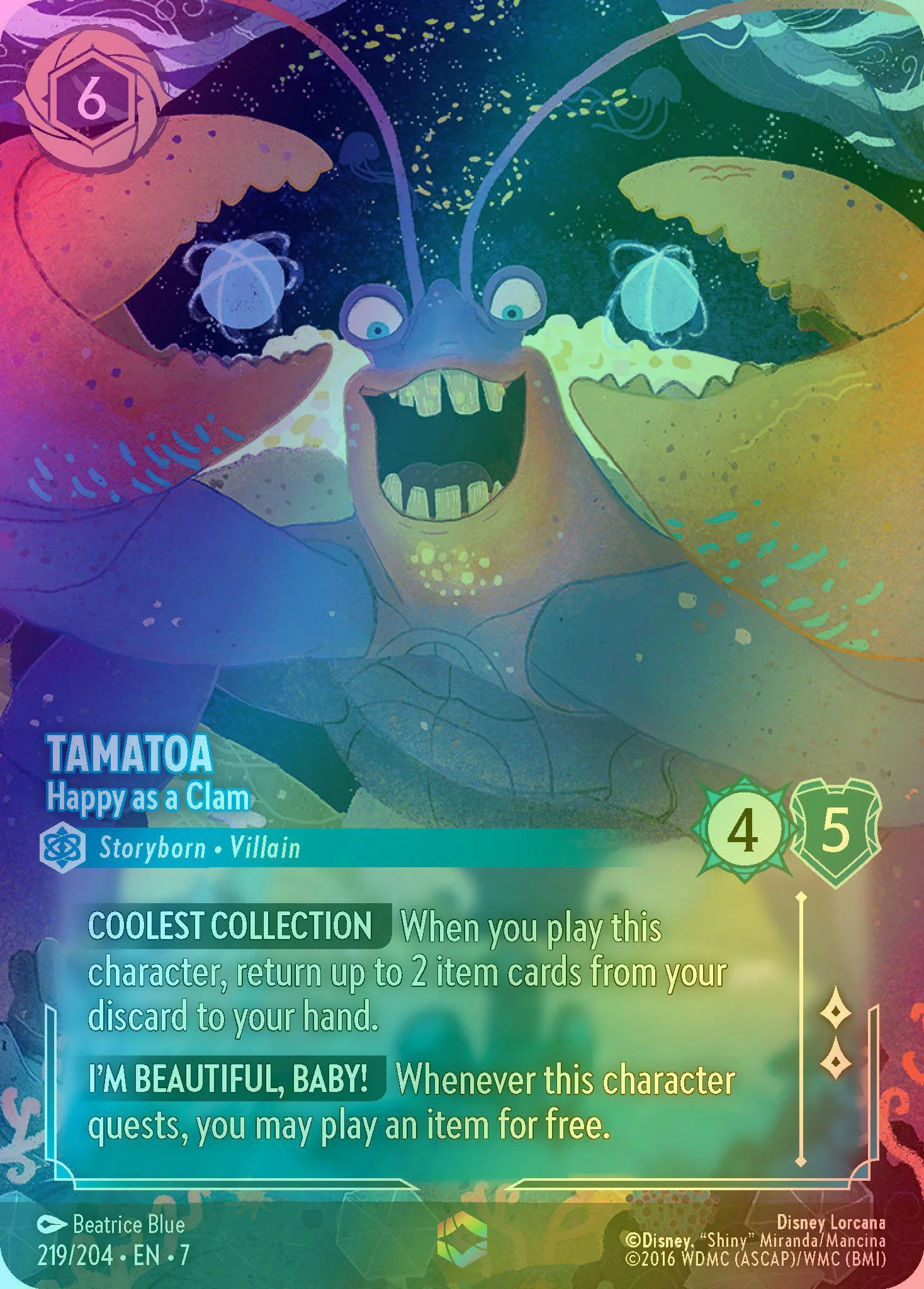 Tamatoa - Happy as a Clam (Enchanted) - 219/204 [Archazia's Island] [Holofoil]