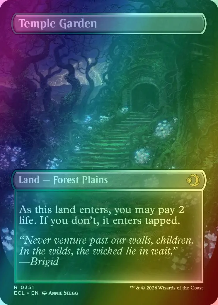 Temple Garden // Temple Garden [351] [Borderless] [Reversible Shock Lands] [Lorwyn Eclipsed] [Foil] - Image 2
