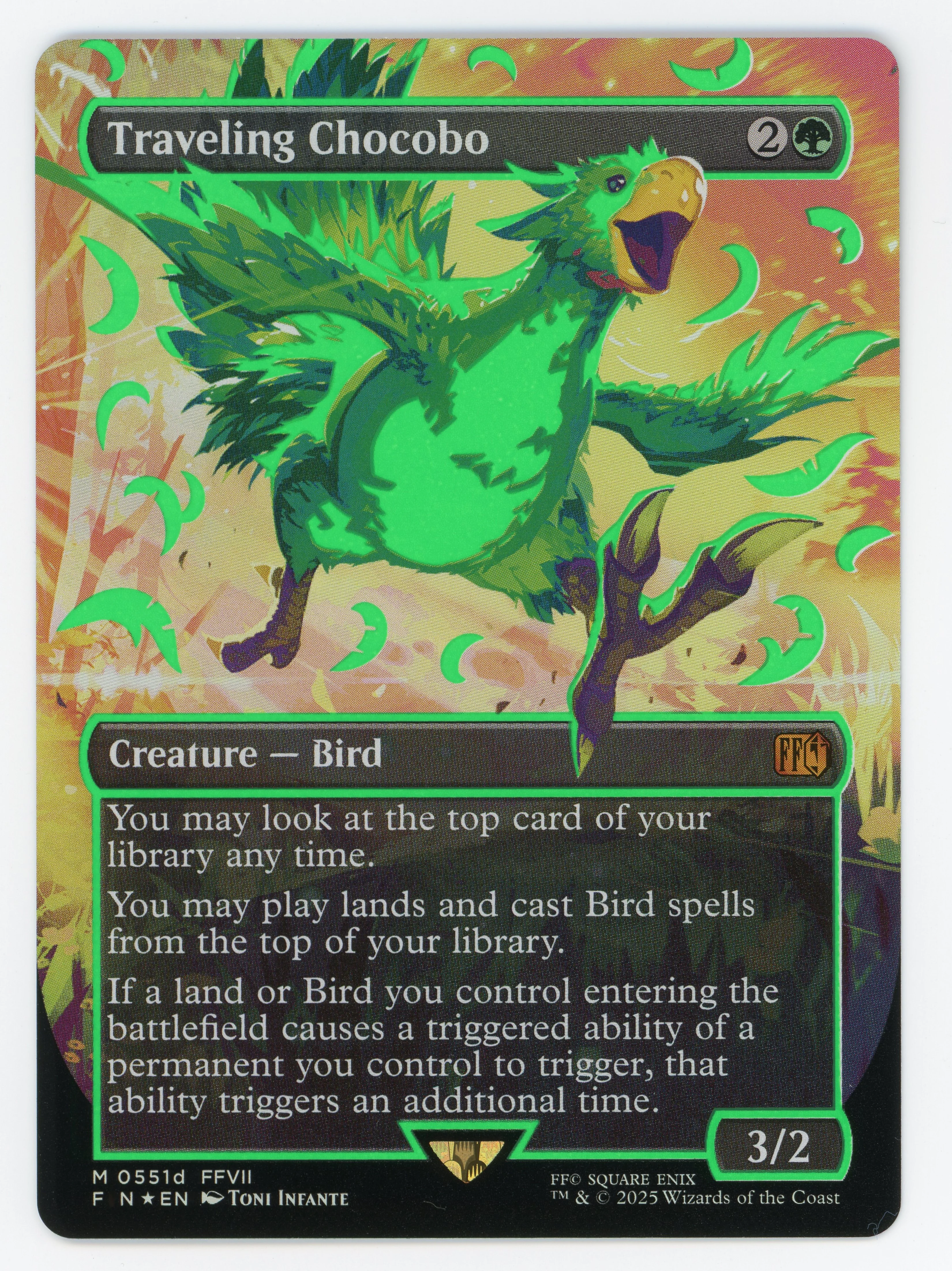 Traveling Chocobo - Borderless - Neon Ink Showcase - Green - Foil - Scan 13867