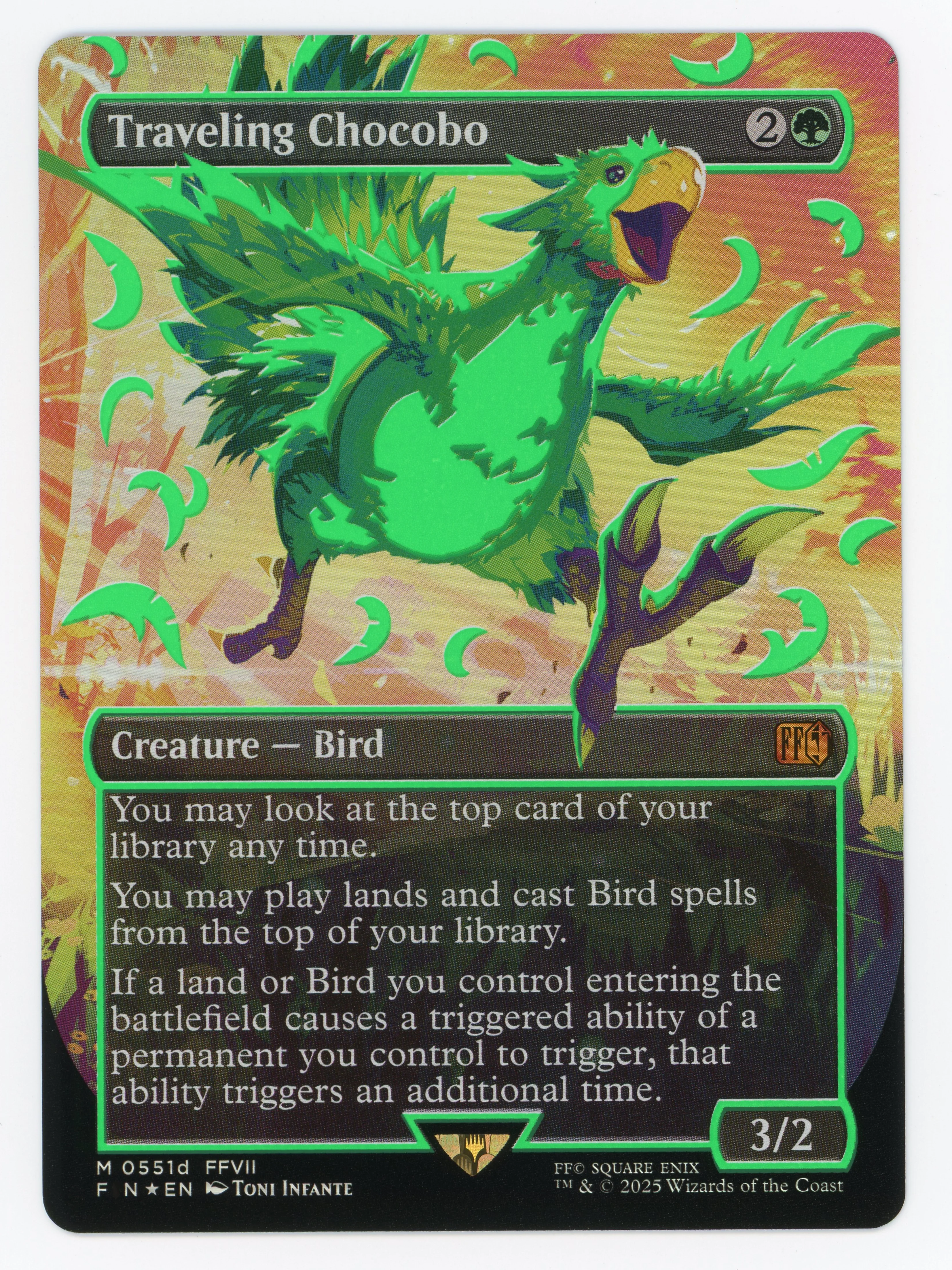 Traveling Chocobo - Borderless - Neon Ink Showcase - Green - Foil - Scan 14087