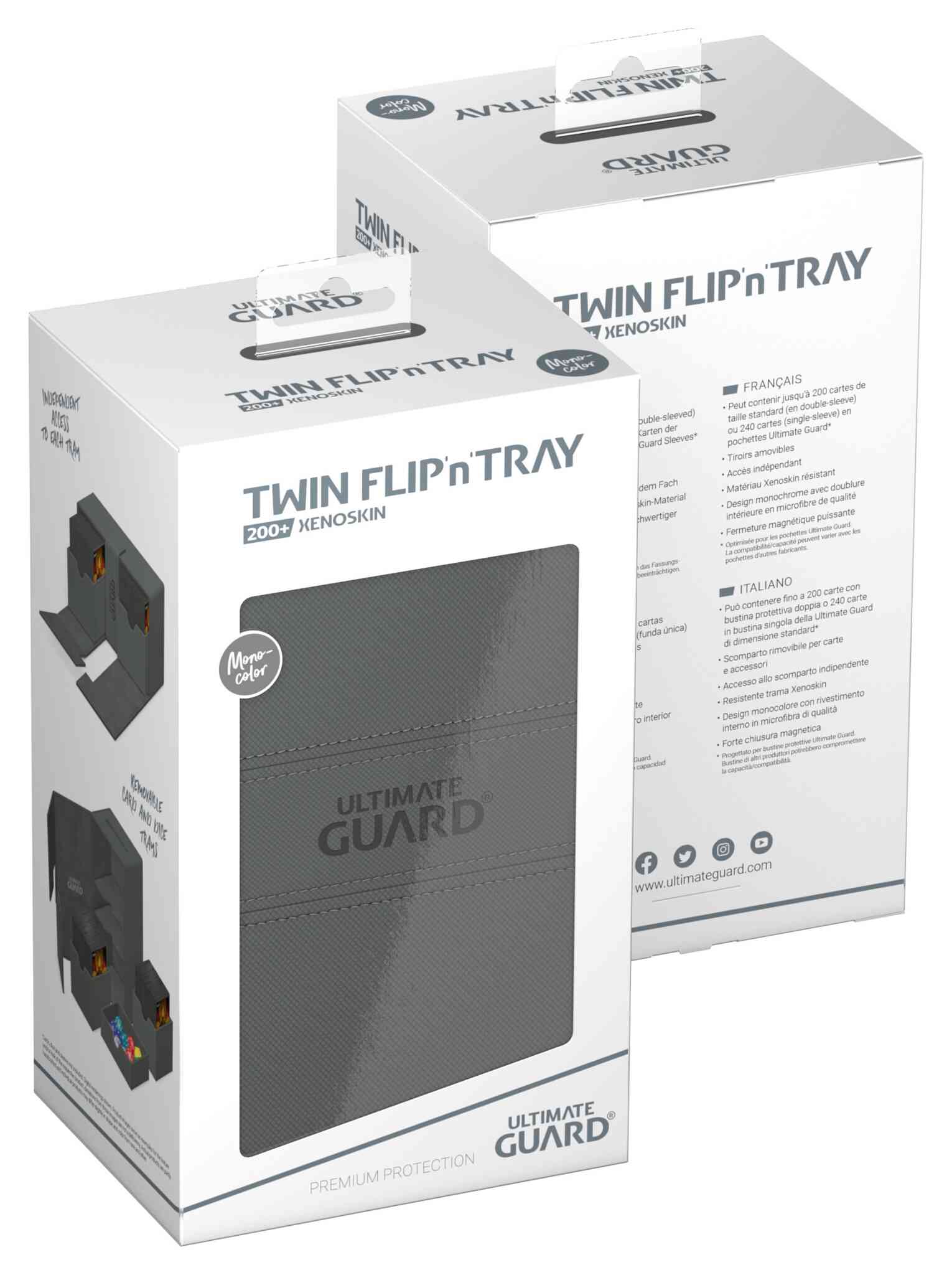 Ultimate Guard Twin Flip'n'Tray Xenoskin Monocolor Deck Case - 200+ - Grey